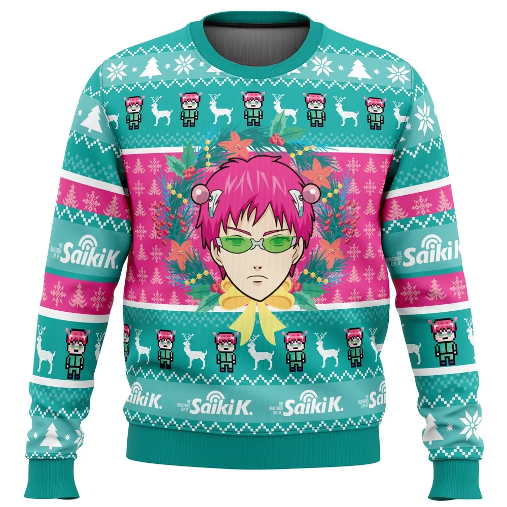 Christmas at School Saiki Kusuo no Psi-nan Ugly Christmas Sweater, The Disastrous Life of Saiki K Anime Holiday Sweater, Xmas Jumper