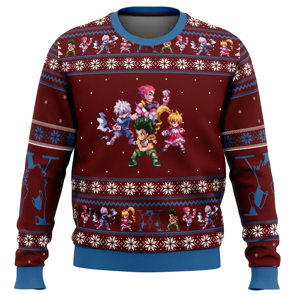 Hunter x Hunter Pixel Sprites Ugly Christmas Sweater, Gon Killua Kurapika Hisoka Holiday Sweater, Anime Xmas Gift for HxH Fans