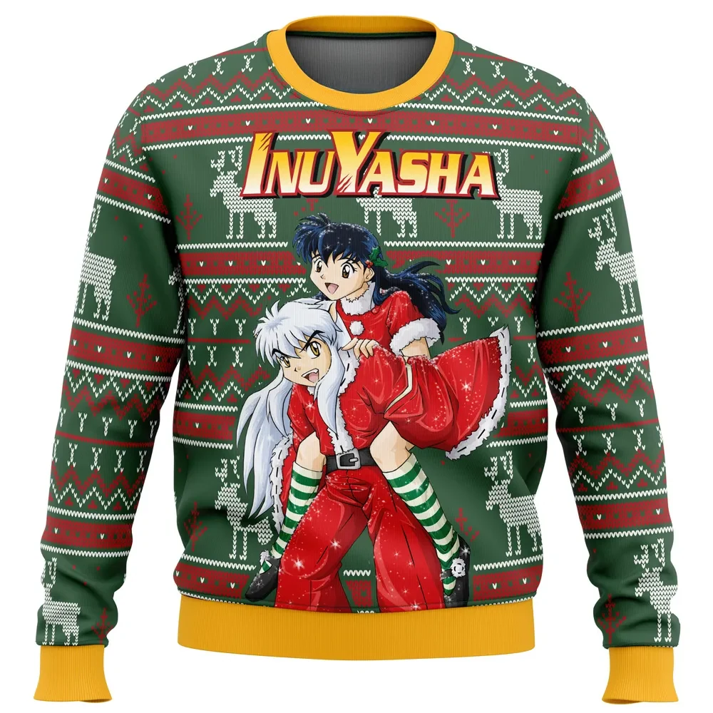 Inuyasha Alt Ugly Christmas Sweater, Inuyasha and Kagome Santa Outfit Anime Holiday Sweater, Unisex Xmas Sweatshirt, Gift for Manga Fans