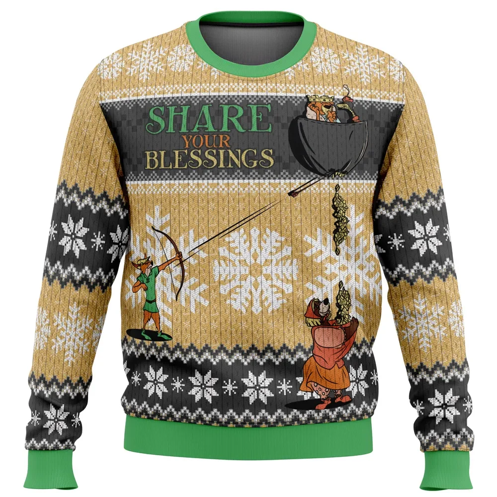 Share Your Blessings Robin Hood Ugly Christmas Sweater, Disney Robin Hood Fox Archer Holiday Sweater, Classic Cartoon Xmas Gift for Fans