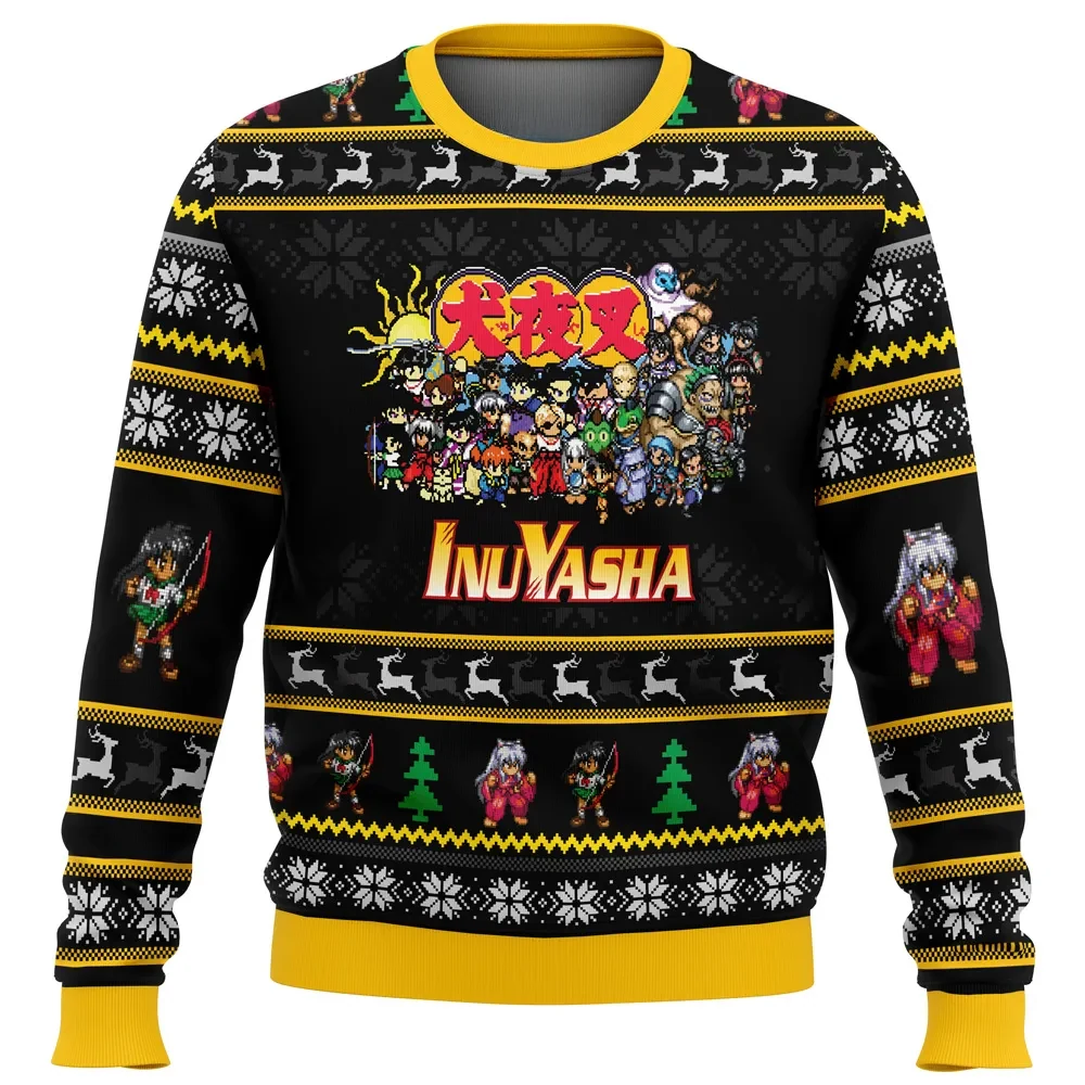 Inuyasha Sprites Ugly Christmas Sweater, Inuyasha Holiday Sweater, Pixel Kagome and Feudal Era Cast, Anime Xmas Gift, Unisex Sweatshirt