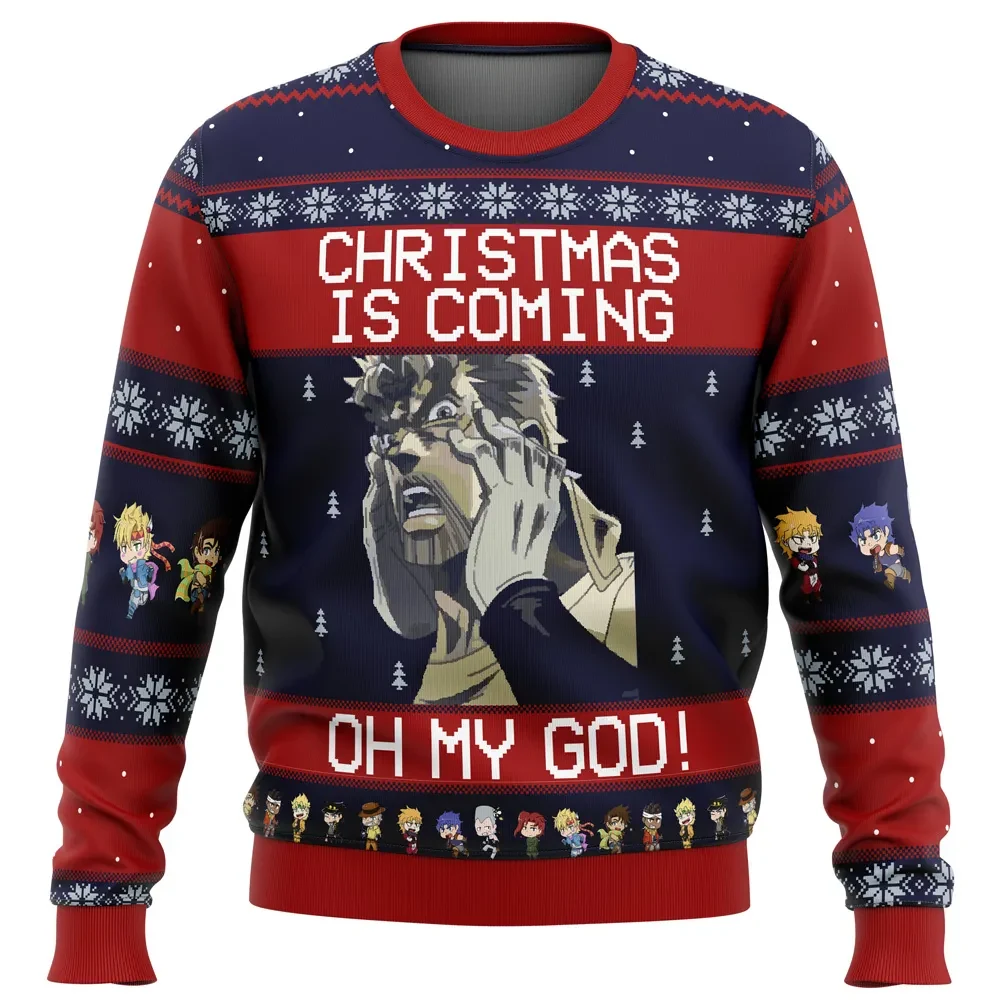 JoJo's Bizarre Adventure Joseph Joestar Oh My God Ugly Christmas Sweater, Anime Holiday Sweater, Funny Manga Meme Xmas Gift