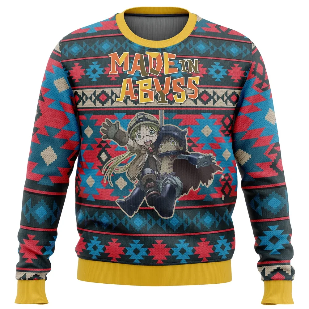 Made in Abyss Riko and Reg Ugly Christmas Sweater, Made in Abyss Aztec Pattern Holiday Sweatshirt, Unisex Anime Xmas Gift for Fans