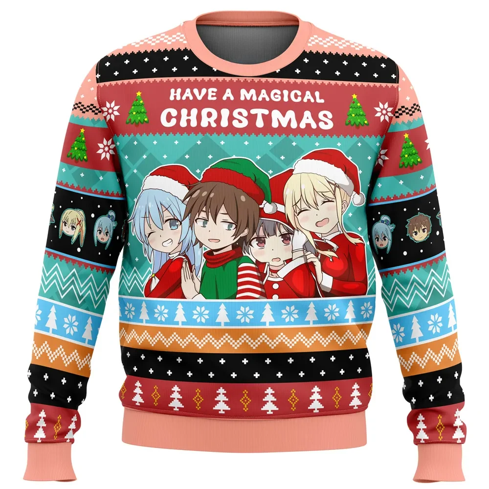 Have A Magical Christmas Konosuba Ugly Christmas Sweater, Kazuma Aqua Megumin Darkness Anime Holiday Sweater, Xmas Jumper