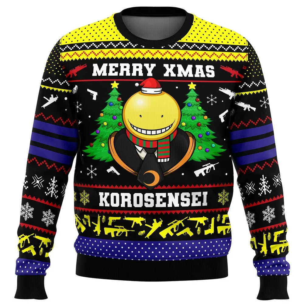 Merry Xmas Korosensei Assassination Classroom Ugly Christmas Sweater, Santa Hat Teacher Anime Holiday Sweatshirt, Unisex Gift for Fans