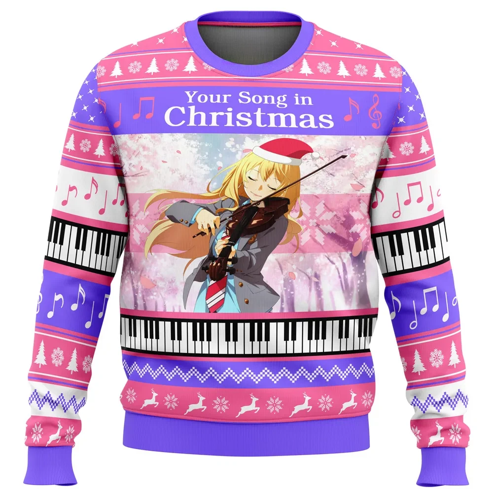 Your Song in Christmas Your Lie in April Ugly Christmas Sweater, Kaori Miyazono Violin Anime Holiday Sweater, Music Anime Xmas Gift