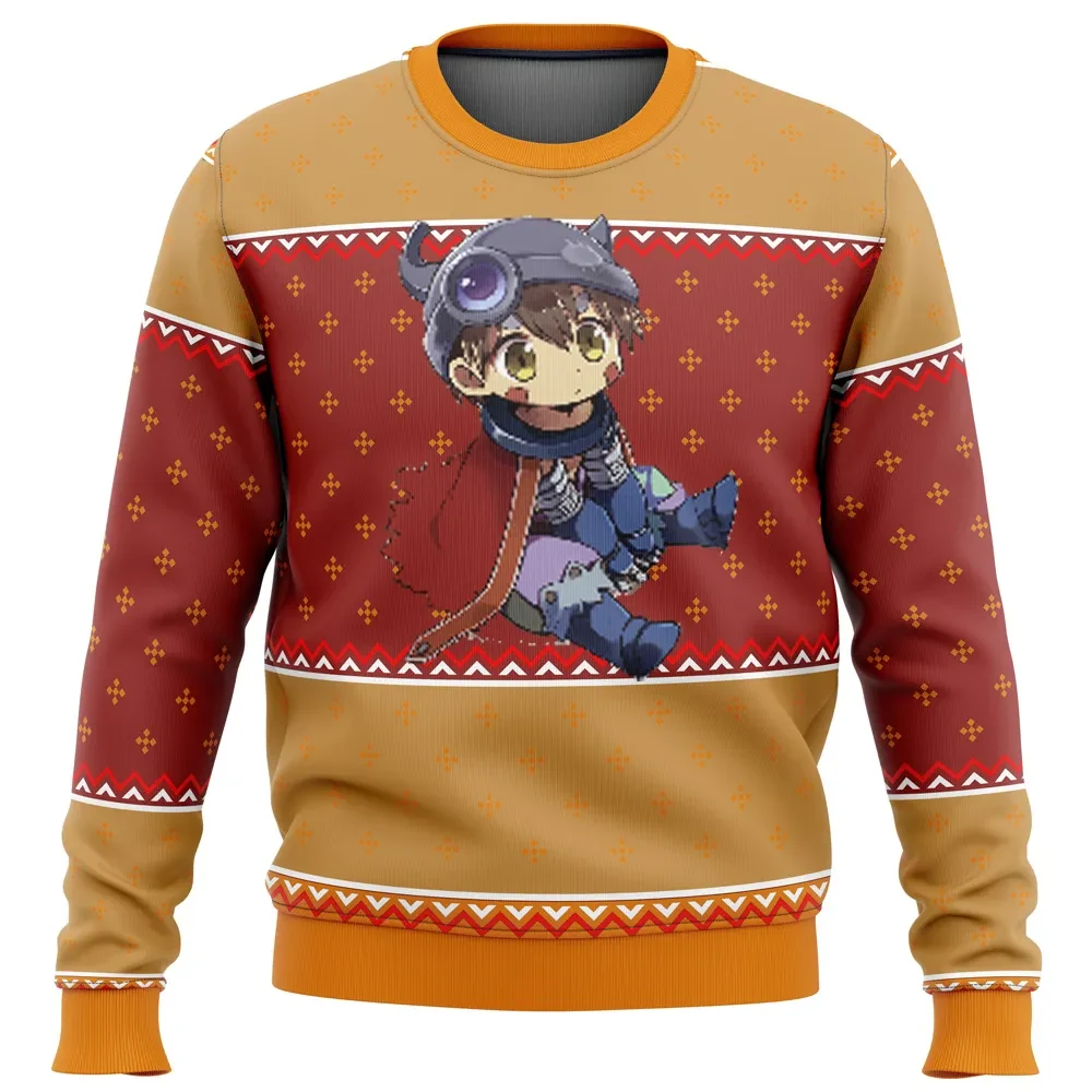 Made in Abyss Reg Ugly Christmas Sweater, Made in Abyss Holiday Sweater, Chibi Robot Boy Reg Orange Pullover, Anime Xmas Gift for Fans