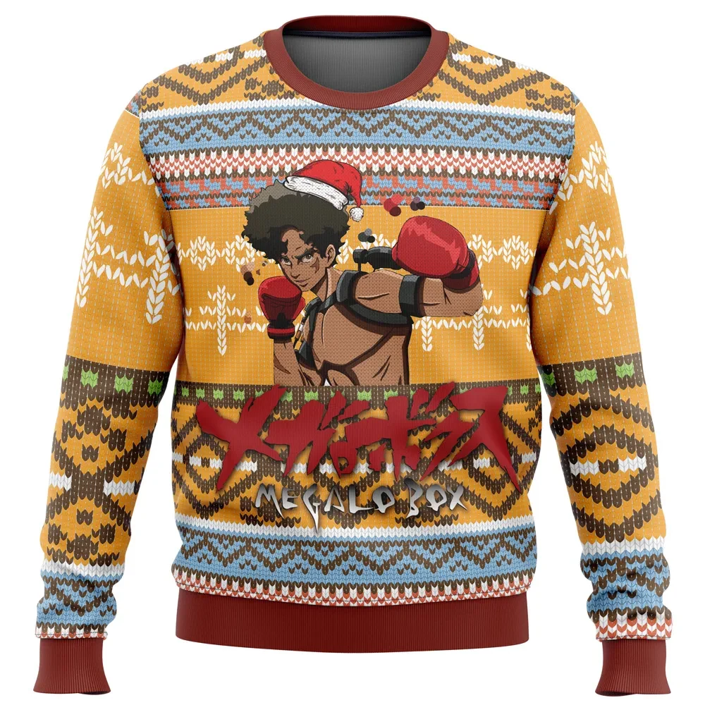 Megalo Box Ugly Christmas Sweater, Joe Boxing Anime Holiday Sweater, Anime Xmas Gift, Santa Hat Joe Unisex All Over Print Pullover