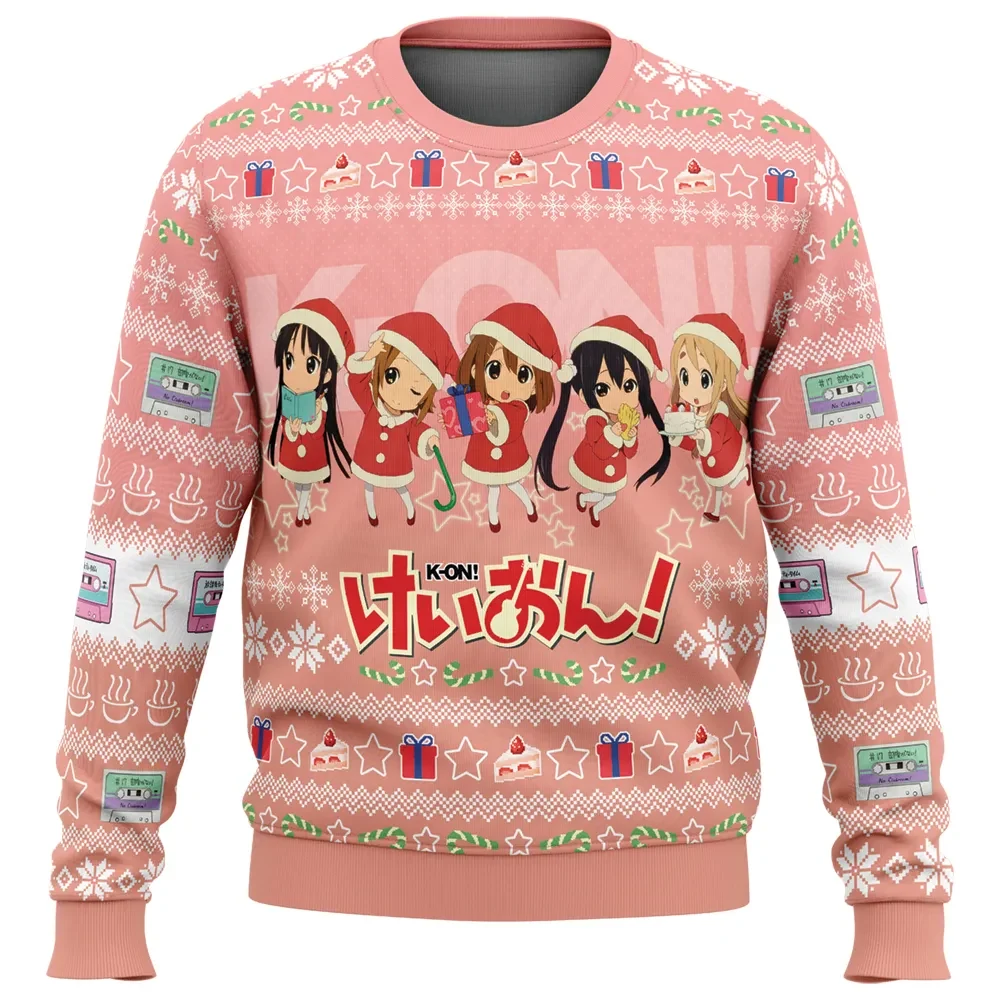 Chibi Christmas K-On! Ugly Christmas Sweater, Santa Yui Mio Ritsu Mugi Azusa Anime Holiday Sweater, Cute Anime Xmas Gift for Fans