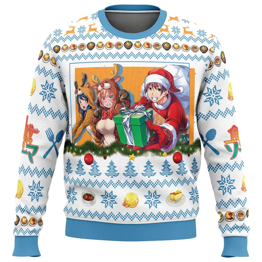 Christmas Food Wars! Shokugeki no Soma Ugly Christmas Sweater, Soma Yukihira and Erina Anime Holiday Sweater, Cooking Anime Xmas Gift