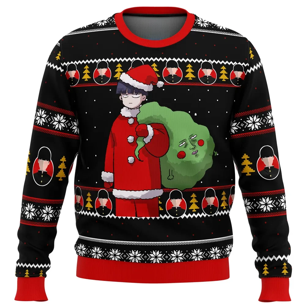 Mob Psycho 100 Santa Ugly Christmas Sweater, Shigeo Kageyama with Gift Sack Holiday Sweater, Anime Xmas Gift for Psychic Manga Fans