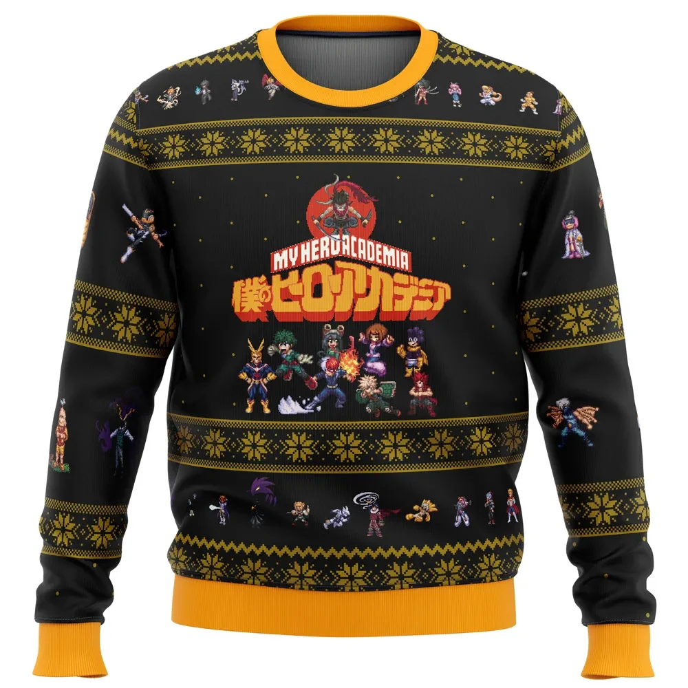My Hero Academia Boku No Sprites Ugly Christmas Sweater, MHA Pixel Heroes Deku All Might Holiday Sweatshirt, Anime Xmas Gift