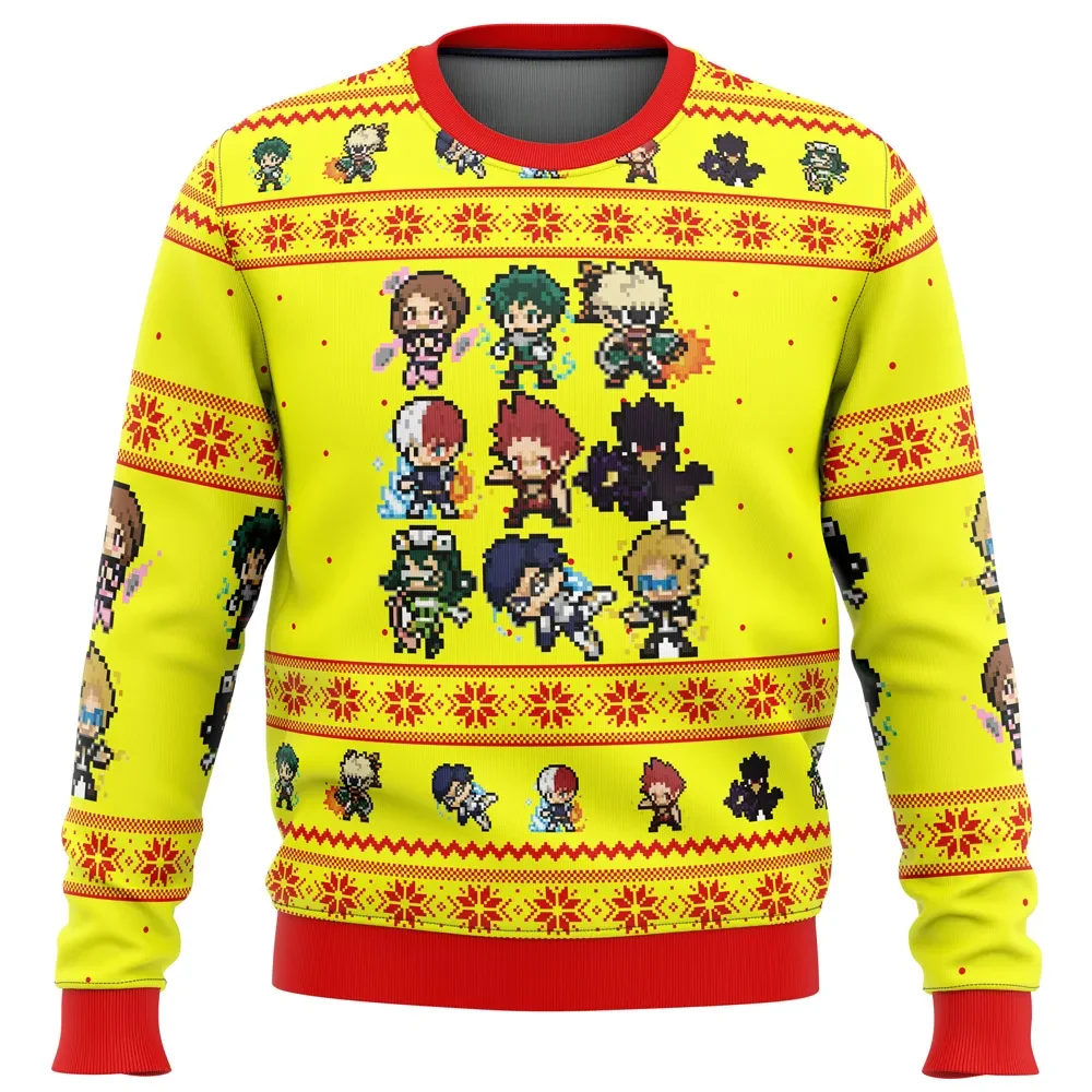 My Hero Academia Boku No Students Ugly Christmas Sweater, MHA Anime Holiday Sweater, Pixel Deku Bakugo Todoroki Xmas Gift for UA Fans