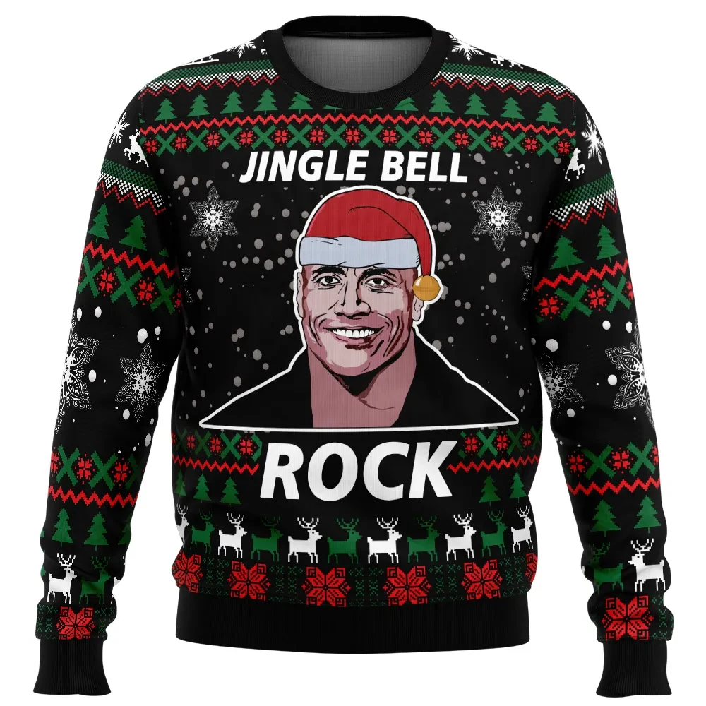 Jingle Bell Rock Dwayne Johnson Ugly Christmas Sweater, The Rock in Santa Hat Funny Holiday Sweater, Celebrity Meme Xmas Gift for Fans