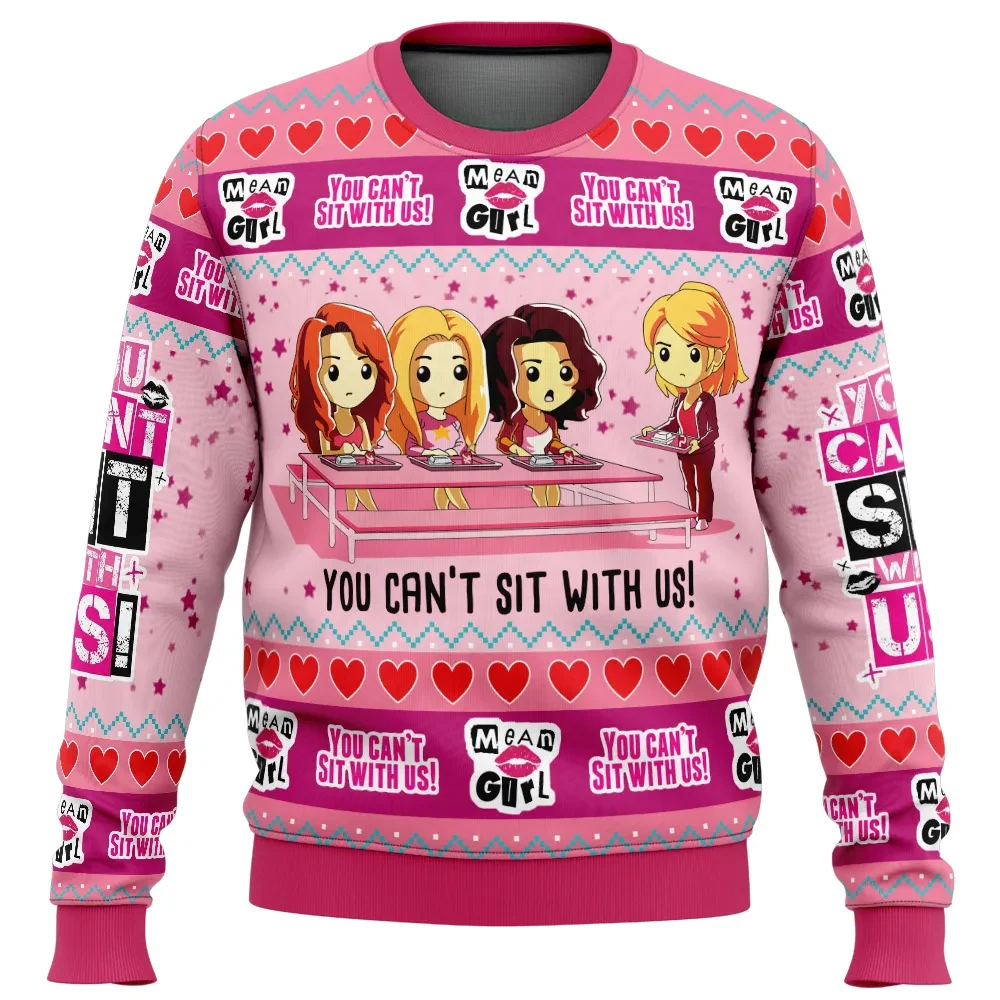 You Can't Sit With Us Mean Girls Ugly Christmas Sweater, The Plastics Movie Holiday Sweater, Unisex Pink Xmas Sweatshirt, Gift for Fans