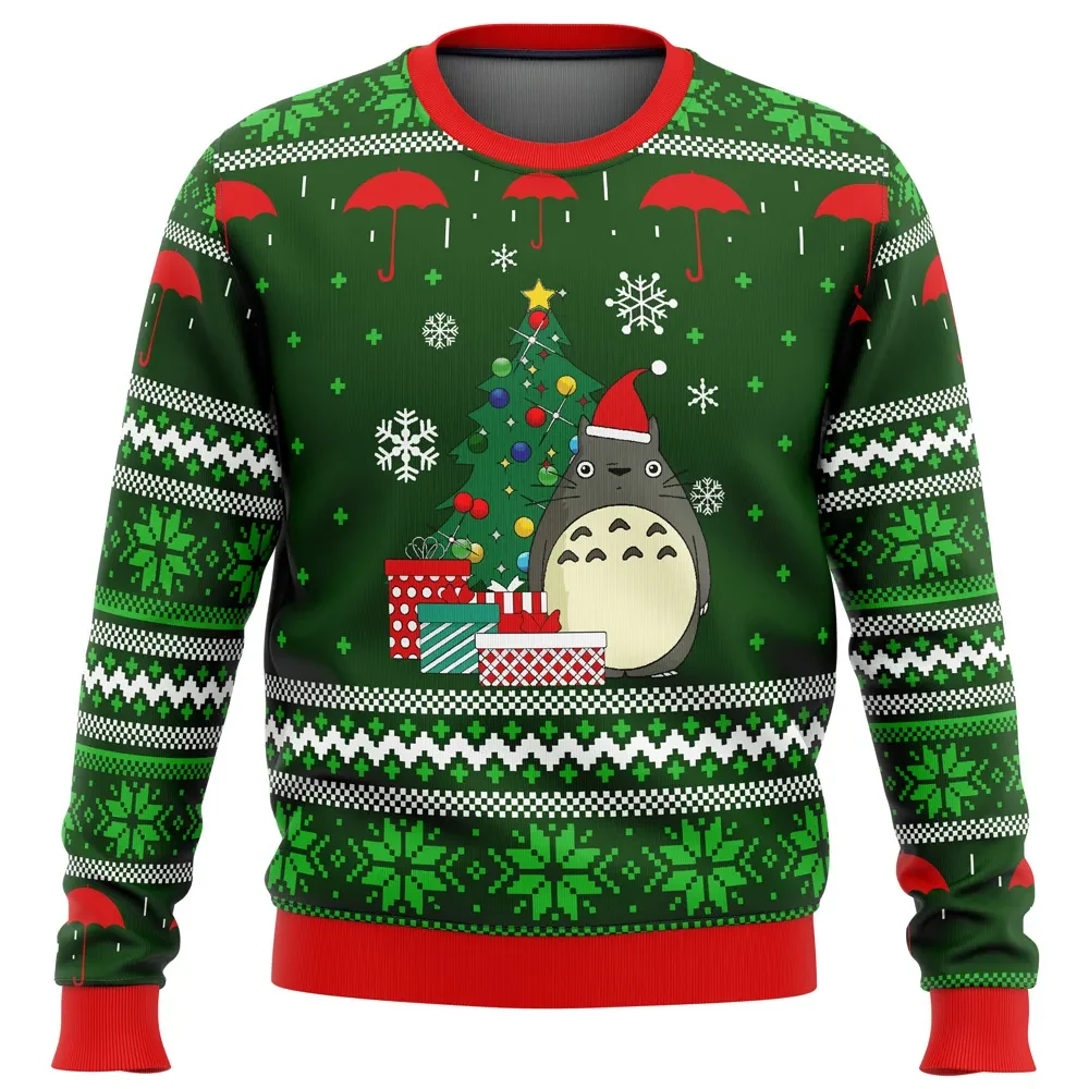 Toto Gifts My Neighbor Totoro Ugly Christmas Sweater, Studio Ghibli Totoro Santa Hat Holiday Sweater, Miyazaki Anime Xmas Gift for Fans