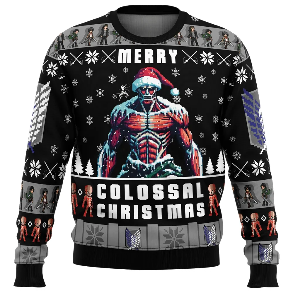 Merry Colossal Christmas Colossal Titan Attack on Titan Ugly Christmas Sweater, Anime Holiday Sweater, Unisex All Over Print Xmas Sweater