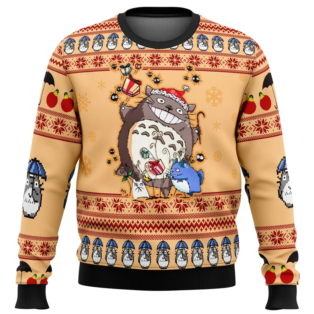 My Neighbor Totoro Ugly Christmas Sweater, Studio Ghibli Totoro Holiday Sweater with Soot Sprites, Anime Xmas Gift, Unisex Sweatshirt