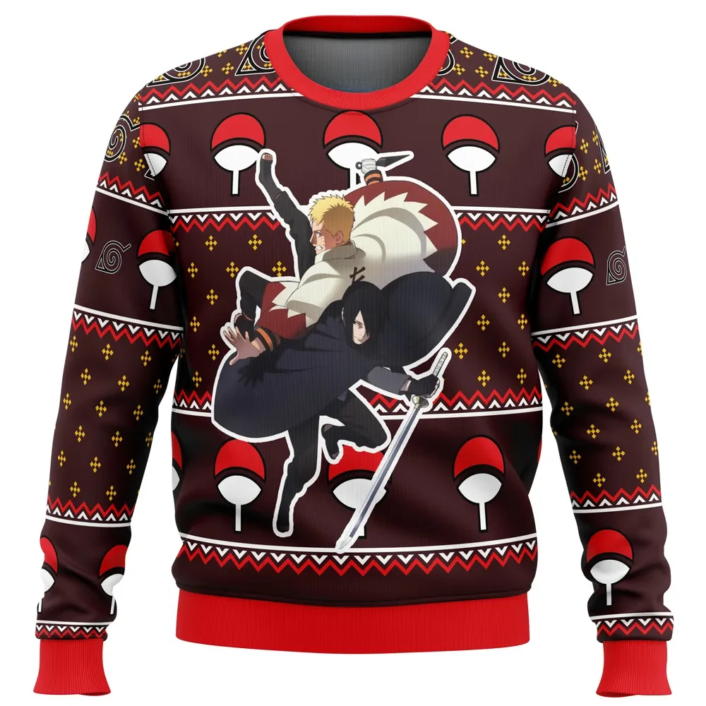 Naruto Shippuden Sasuke Grown Ugly Christmas Sweater, Adult Naruto Holiday Sweater, Hokage and Uchiha Unisex Anime Xmas Gift for Otaku