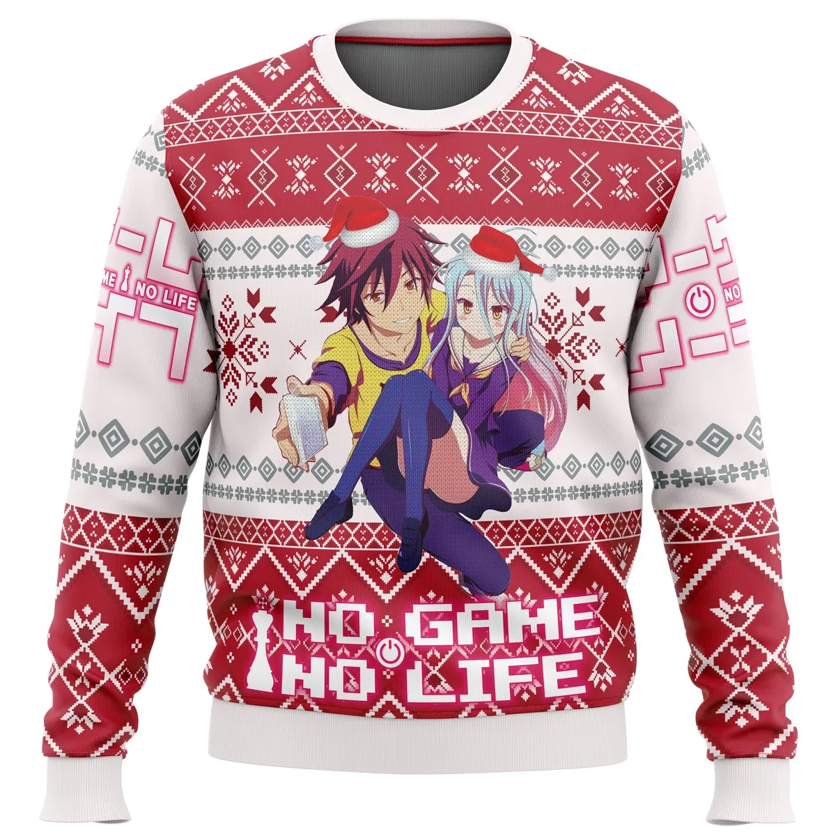 No Game No Life Sora and Shiro Ugly Christmas Sweater, No Game No Life Santa Hat Holiday Sweatshirt, Unisex Anime Xmas Gift for Gamers