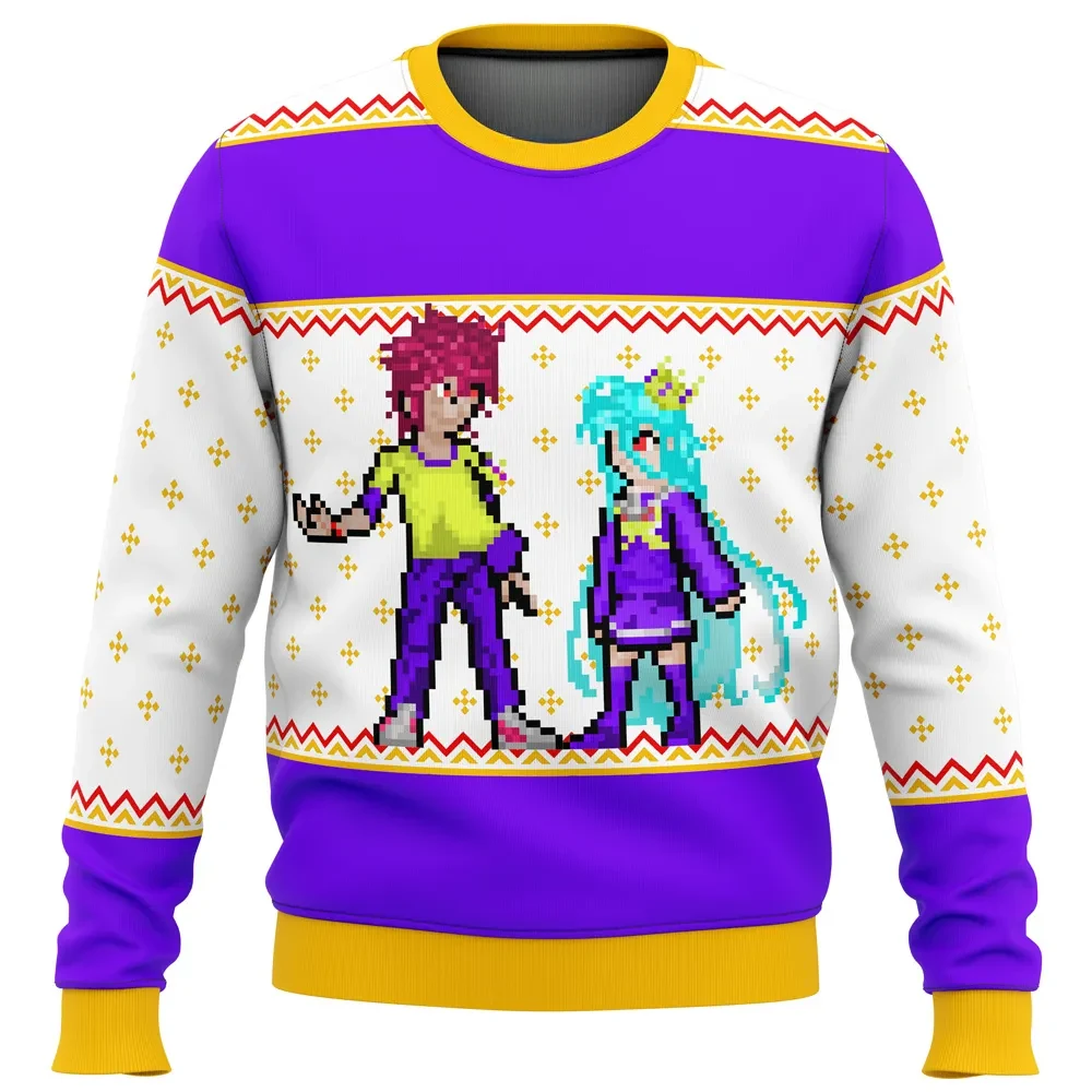 No Game No Life Sprites Ugly Christmas Sweater, Sora and Shiro Pixel Art Holiday Sweater, Blank Siblings Gamer Anime Xmas Gift