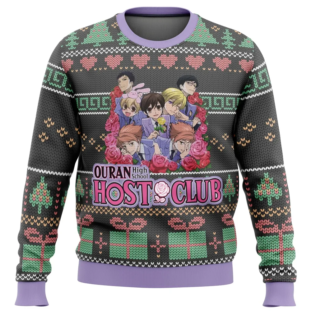 Ouran High School Host Club Ugly Christmas Sweater, Ouran Host Club Holiday Sweater, Anime Xmas Gift, Pink Roses Shojo Fan Unisex Pullover