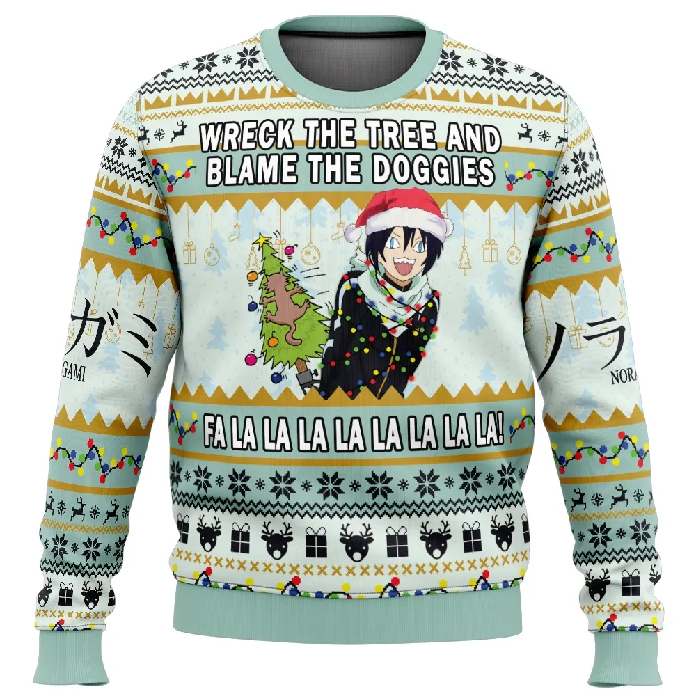 Wreck The Tree And Blame The Doggies Yato Noragami Ugly Christmas Sweater, Anime Holiday Sweater, Funny Xmas Sweater