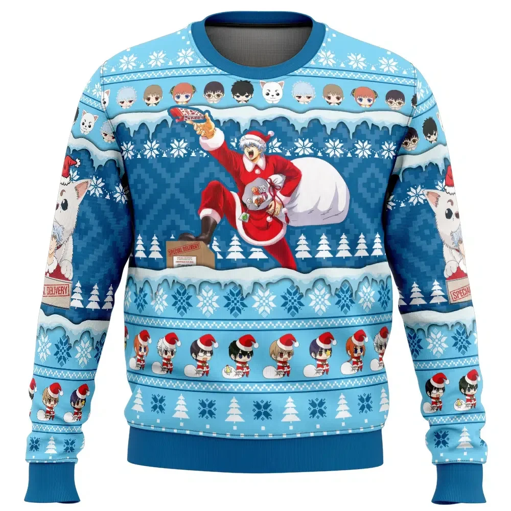 Christmas Delivery Gintama Ugly Christmas Sweater, Santa Gintoki and Sadaharu Anime Holiday Sweater, Funny Anime Xmas Gift for Fans