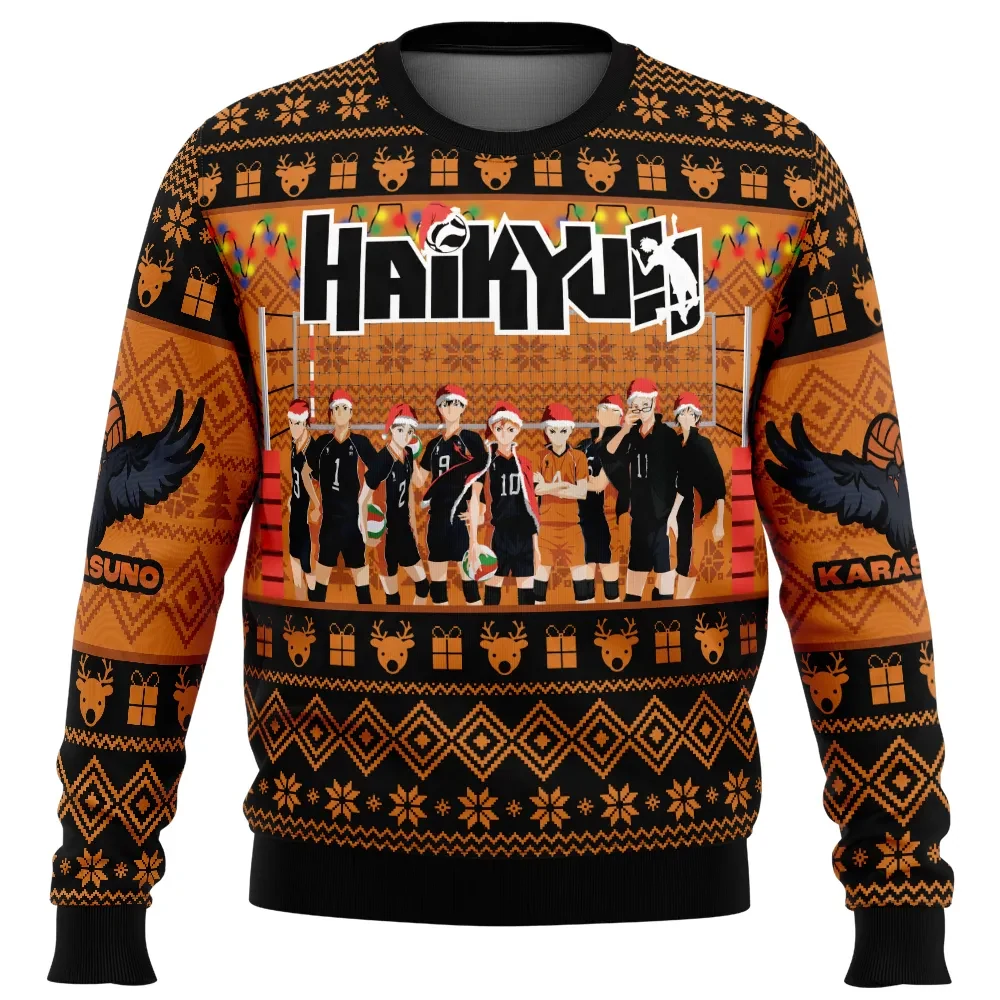 Karasuno Christmas Special Haikyu Ugly Christmas Sweater, Haikyuu Volleyball Anime Holiday Sweater, Unisex All Over Print Xmas Jumper