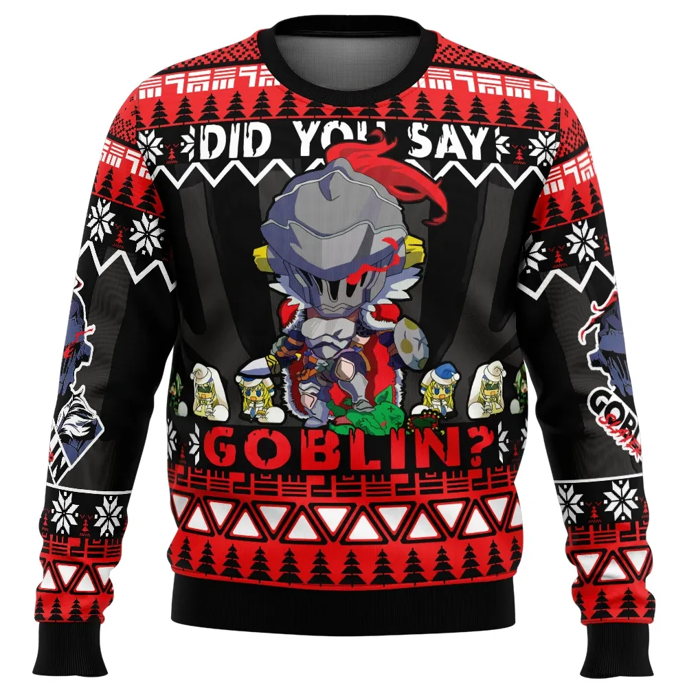 Did You Say Goblin Goblin Slayer Ugly Christmas Sweater, Chibi Goblin Slayer Holiday Sweater, Santa Hat Goblins, Anime Xmas Gift for Fans