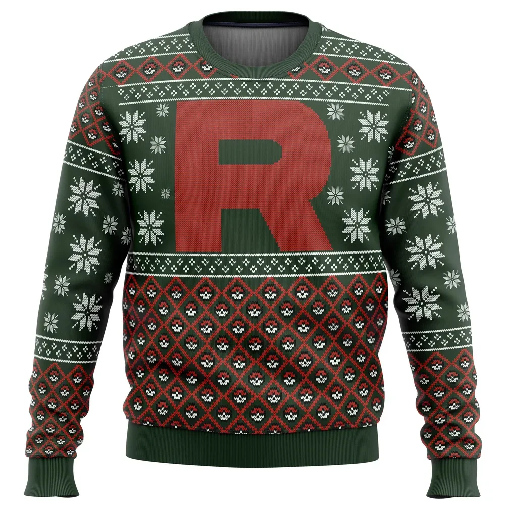 Pokemon Team Rocket Ugly Christmas Sweater, Team Rocket R Logo Holiday Sweater, Poke Ball Pattern, Pokemon Gamer Xmas Gift, Unisex Pullover