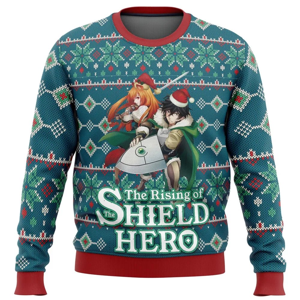 Rising of the Shield Hero Naofumi and Raphtalia Ugly Christmas Sweater, Shield Hero Anime Holiday Sweater, Anime Xmas Sweater