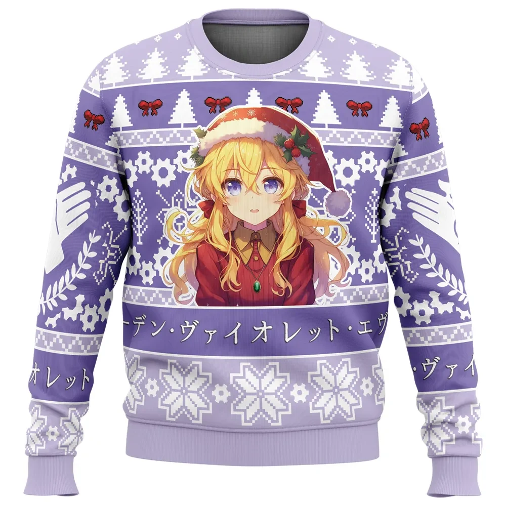 Christmas Soldier Violet Evergarden Ugly Christmas Sweater, Violet Evergarden Anime Holiday Sweater, Unisex All Over Print Xmas Sweater