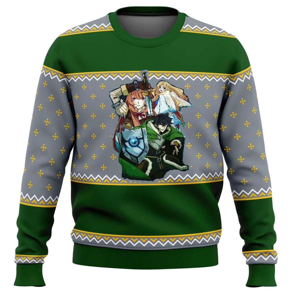 Rising of the Shield Hero Characters Ugly Christmas Sweater, Naofumi Raphtalia Filo Holiday Sweatshirt, Unisex Anime Xmas Gift for Fans