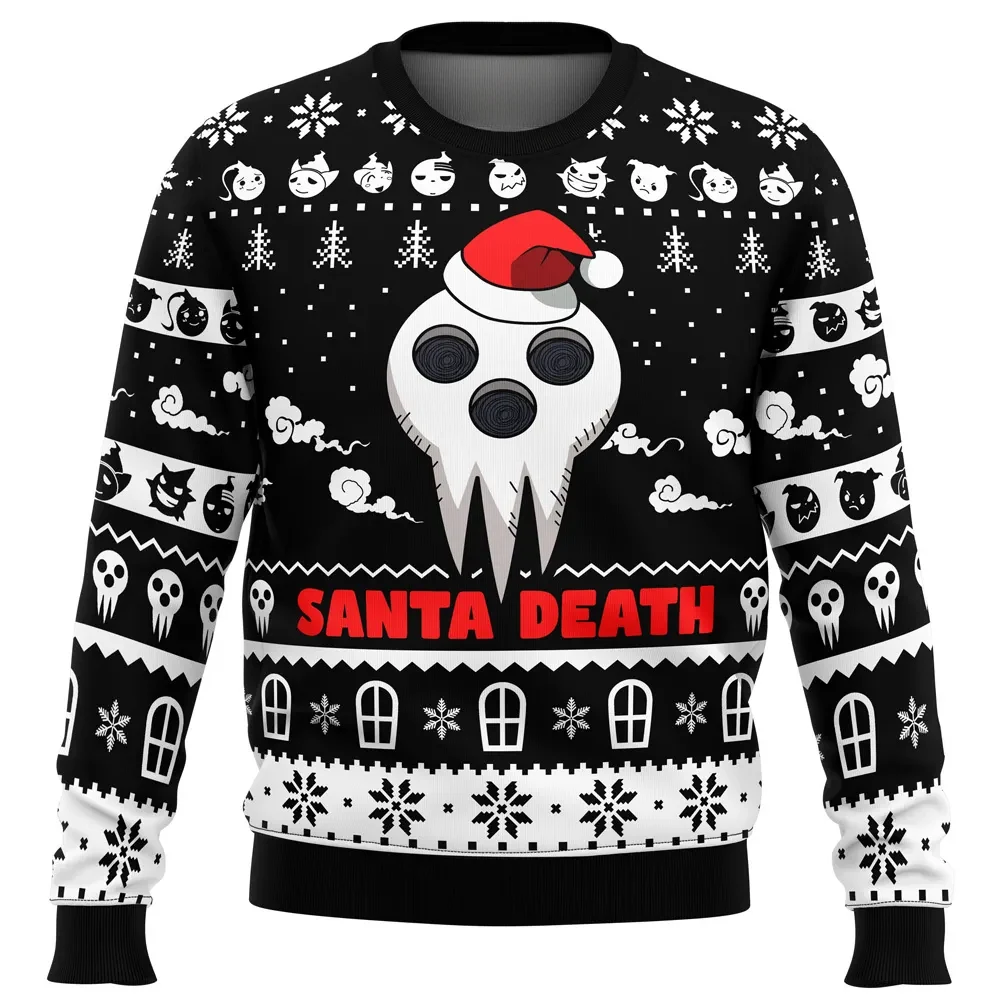 Santa Death Soul Eater Ugly Christmas Sweater, Lord Death Skull Mask Anime Holiday Sweatshirt, Gothic Unisex Xmas Gift for Anime Fans
