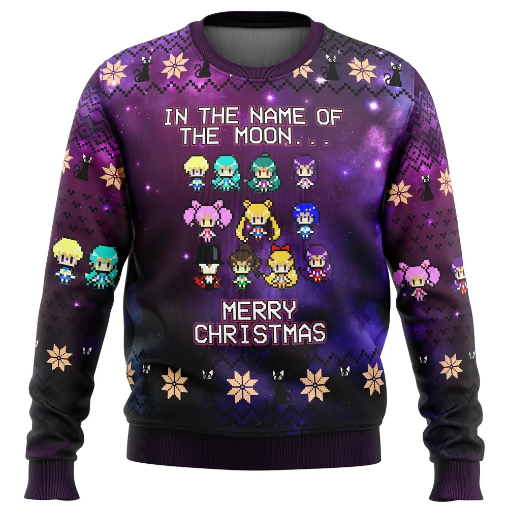 Sailor Moon In The Name Of The Moon Ugly Christmas Sweater, Sailor Scouts Holiday Sweater, Pixel Art Anime Xmas Gift, Unisex All Over Print Top
