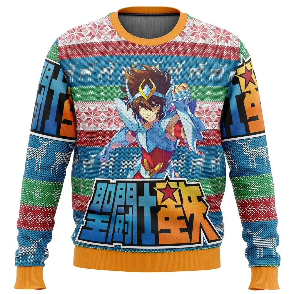 Saint Seiya Pegasus Seiya Ugly Christmas Sweater, Knights of the Zodiac Holiday Sweater, Retro Anime Xmas Gift for Bronze Saint Fans