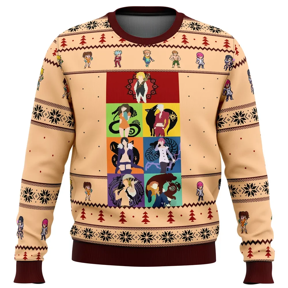 Seven Deadly Sins Minimal Ugly Christmas Sweater, Nanatsu no Taizai Holiday Sweater, Character Grid Unisex Sweatshirt, Anime Xmas Gift