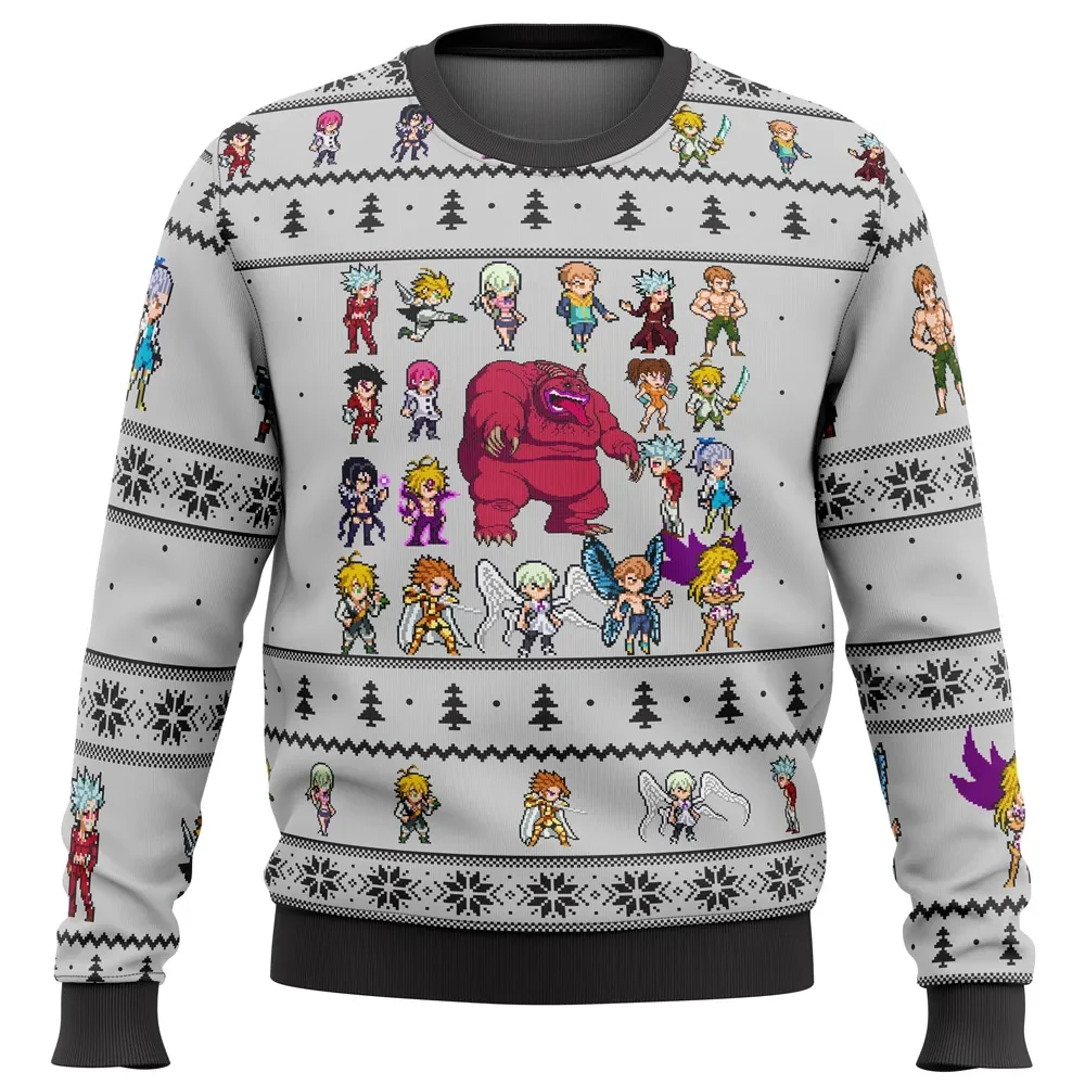 Seven Deadly Sins Sprites Ugly Christmas Sweater, Nanatsu no Taizai Pixel Art Anime Holiday Sweatshirt, Unisex Xmas Gift for Manga Fans