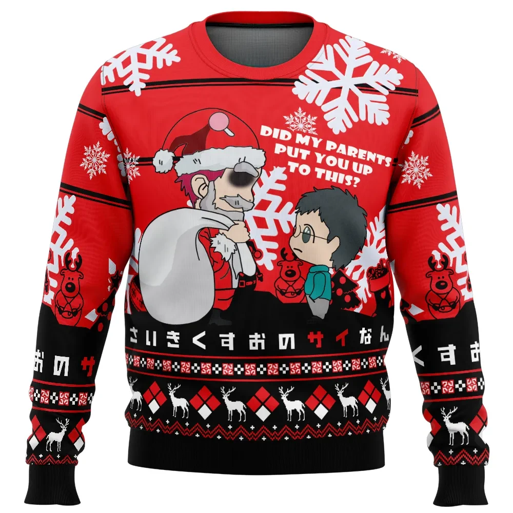 Santa Saiki The Disastrous Life of Saiki K. Ugly Christmas Sweater, Psychic Comedy Anime Holiday Sweater, Unisex Xmas Sweatshirt, Anime Xmas Gift