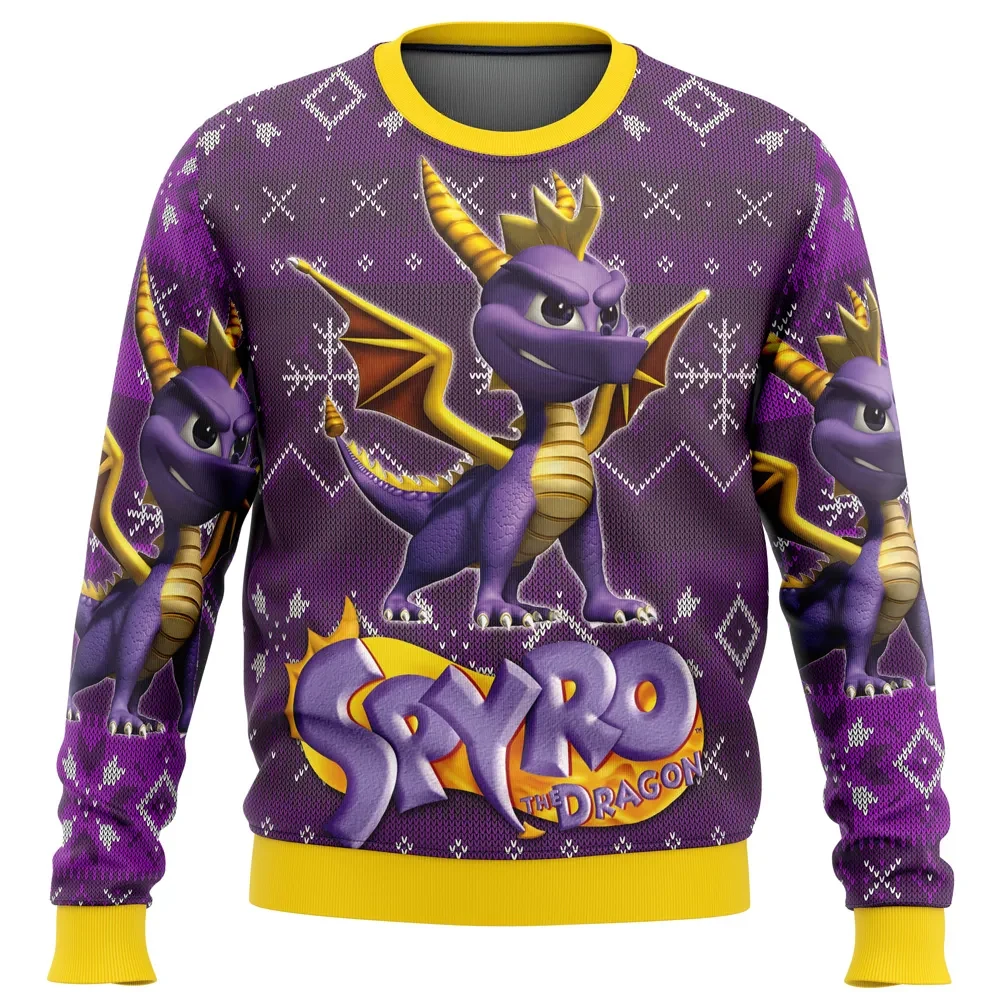 Spyro the Dragon Ugly Christmas Sweater, Retro Gamer Holiday Sweater, Classic Video Game Xmas Gift for 90s Kids, Unisex All Over Print Sweatshirt