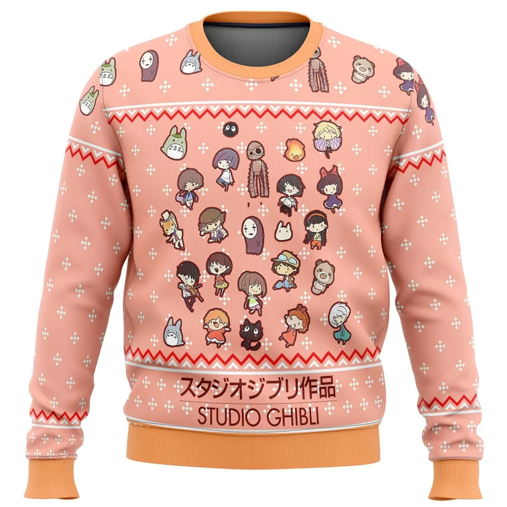 Studio Ghibli Cuties Ugly Christmas Sweater, Totoro Spirited Away No-Face Kiki Holiday Sweater, Cute Anime Xmas Gift for Miyazaki Fans