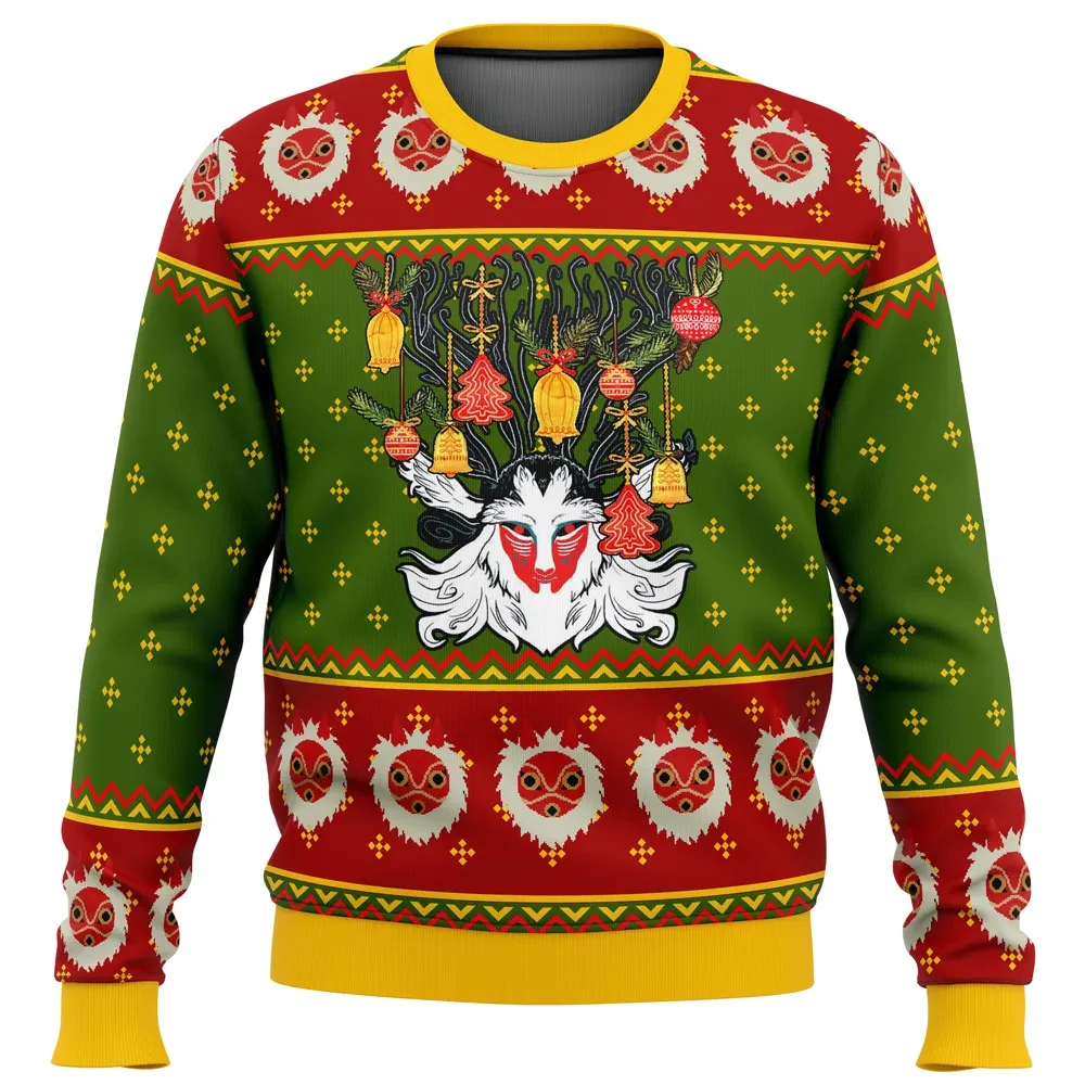 Forest Spirit Princess Mononoke Ugly Christmas Sweater, Studio Ghibli Holiday Sweater, San Mask Pattern, Anime Xmas Gift, Unisex Pullover