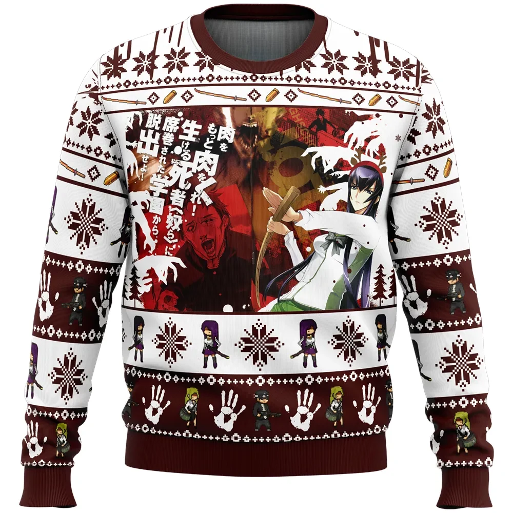 Saeko Busujima Highschool of the Dead Ugly Christmas Sweater, HOTD Zombie Anime Holiday Sweater, Horror Xmas Sweatshirt, Gift for Fans