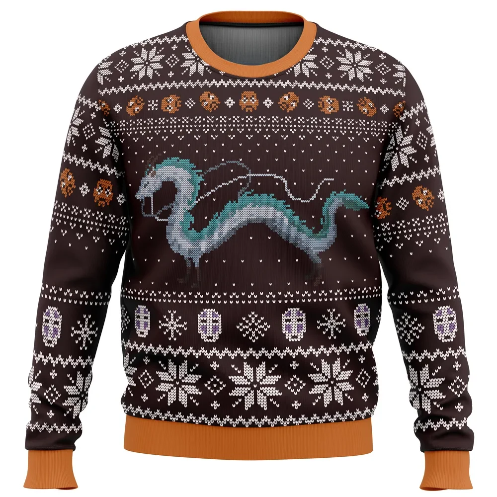 Studio Ghibli Spirited Away Haku Dragon Ugly Christmas Sweater, Ghibli Fair Isle Holiday Sweatshirt, Unisex Anime Xmas Gift for Fans