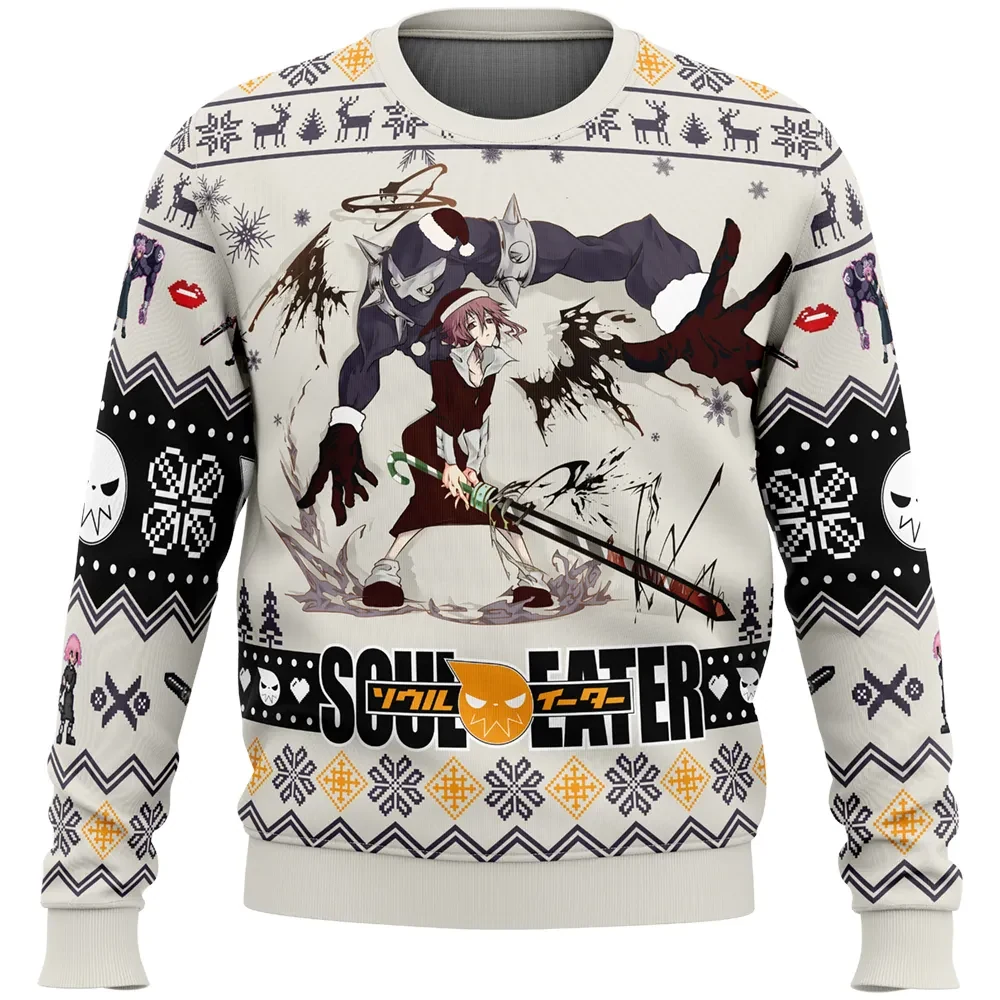 Crona Soul Eater Ugly Christmas Sweater, Crona and Ragnarok Santa Hat Anime Holiday Sweater, Unisex Xmas Sweatshirt, Gift for Soul Eater Fans