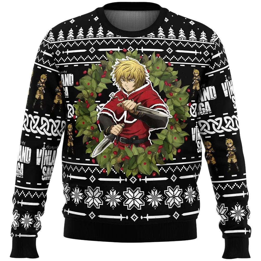 Thorfinn Vinland Saga Ugly Christmas Sweater, Viking Anime Holiday Sweater, Unisex All Over Print Xmas Sweatshirt, Anime Xmas Gift for Fans