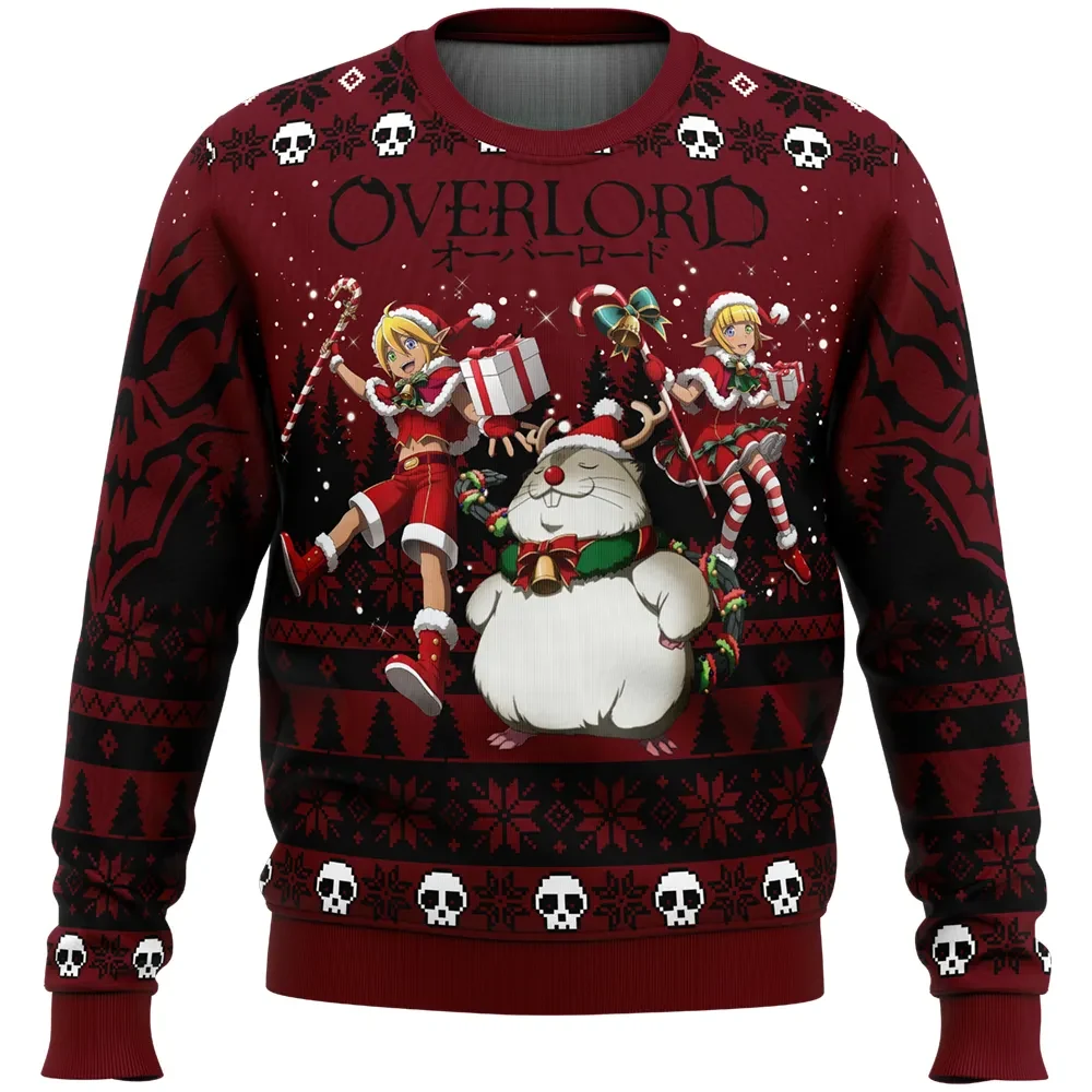 Mare Bello x Aura Bella x Hamsuke Overlord Ugly Christmas Sweater, Ainz Ooal Gown Anime Holiday Sweater, Unisex Xmas Gift for Fans