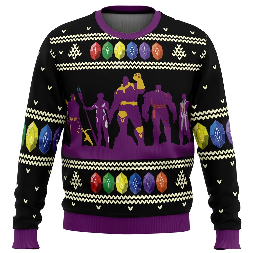 Thanos Infinity Stones Marvel Ugly Christmas Sweater, Avengers Black Order Silhouette Holiday Sweater, Superhero Xmas Gift for Comic Fans