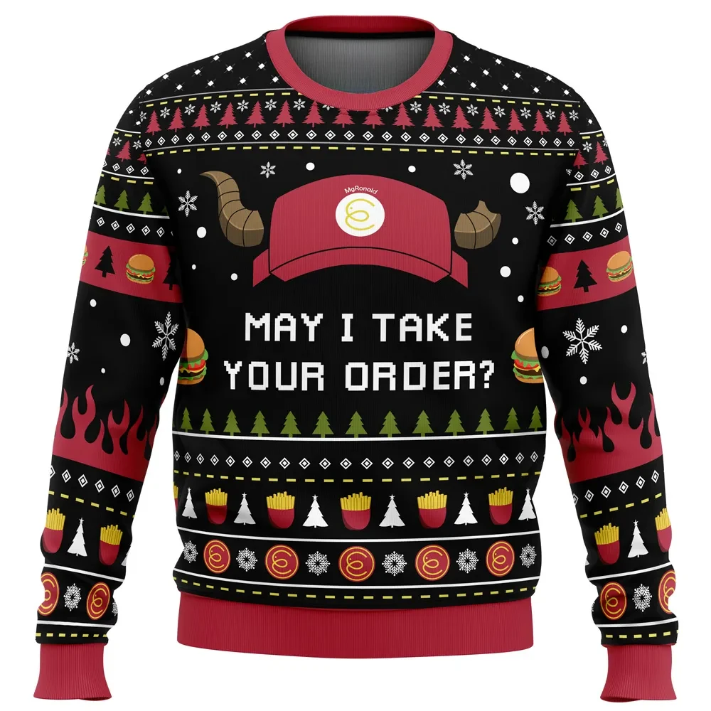 May I Take Your Order MgRonald The Devil is a Part-Timer Ugly Christmas Sweater, Anime Holiday Sweater, Funny Xmas Sweater
